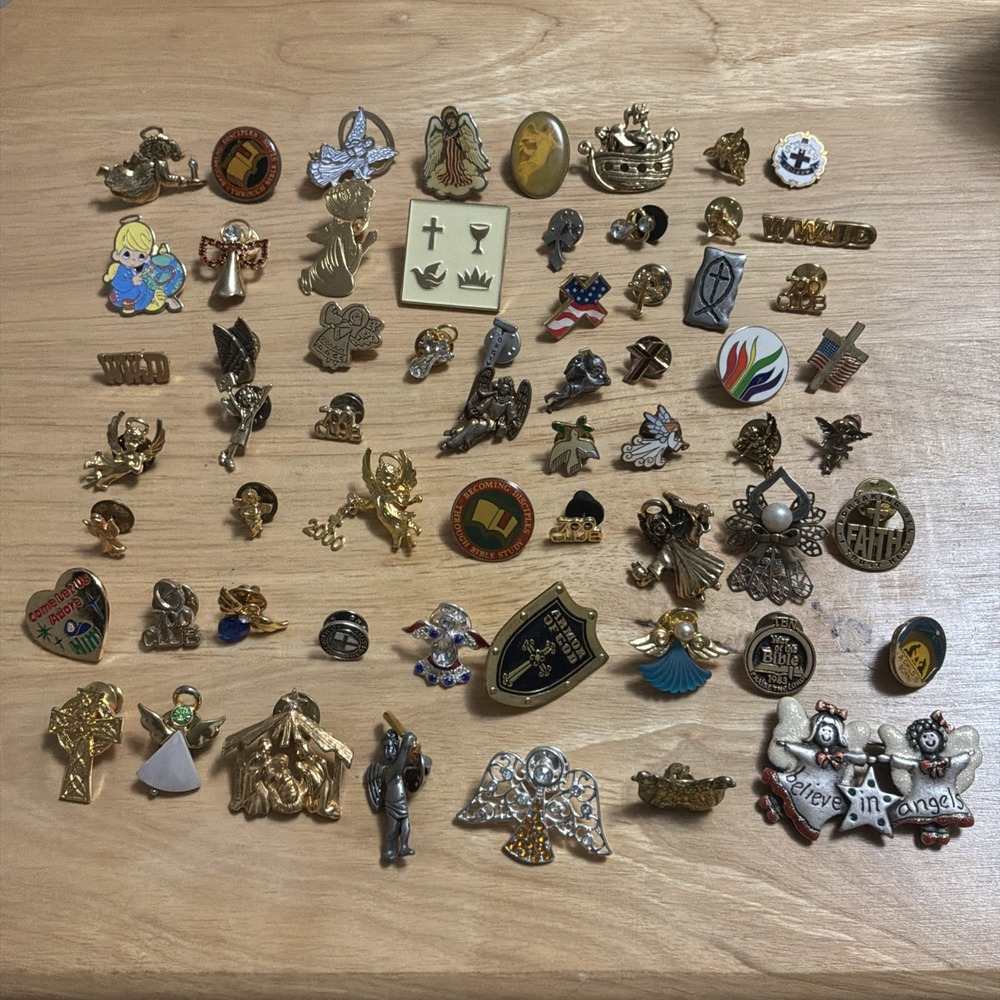 Angel Cherub Cross Pin Brooch Religious Christian Jewelry Lot of 61 Vintage